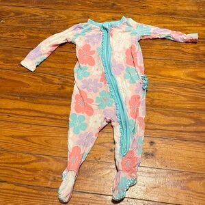 Ruffle Butts Floral Footie in Pink and Blue